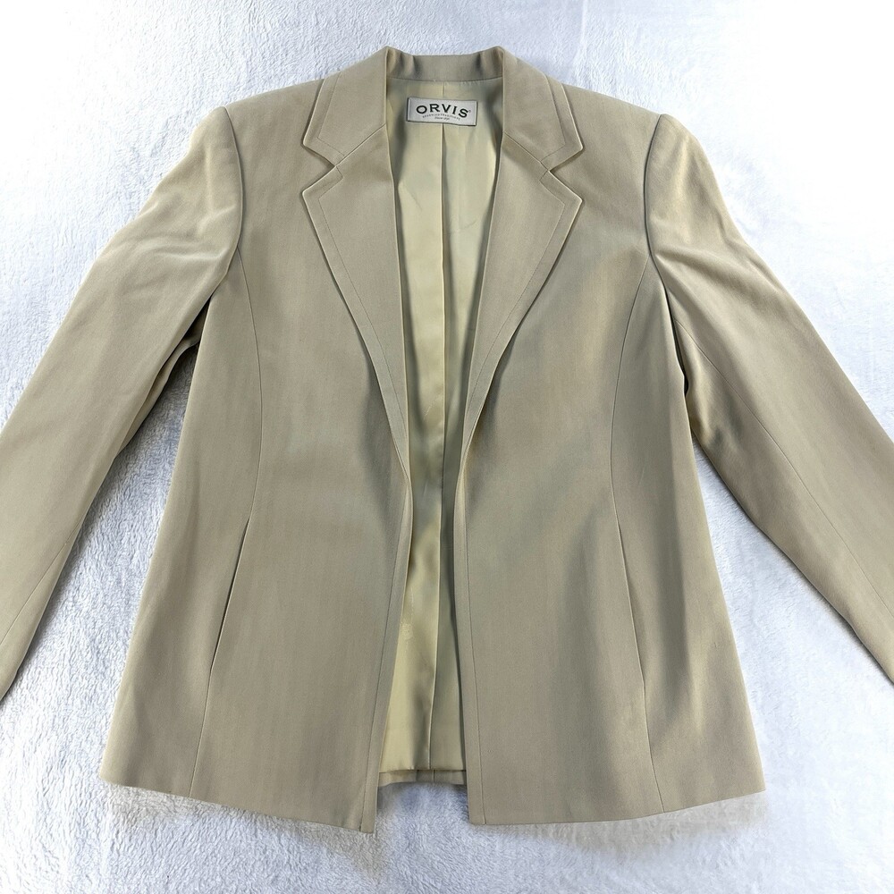 Vintage Orvis Silk Blazer 6 Womens Beige Open Front Coat USA Made